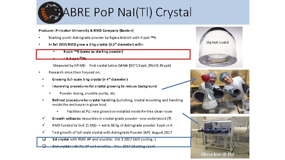 SABRE Po. P Na. I(Tl) Crystal Producer: Princeton University & RMD Company (Boston) •