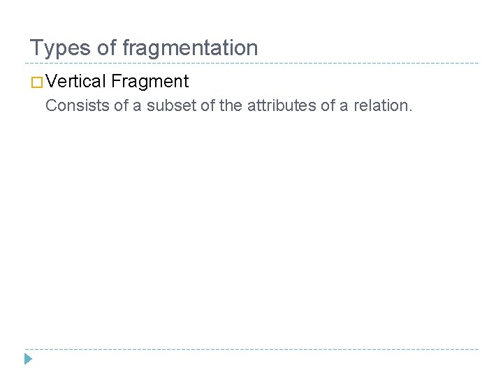 Types of fragmentation � Vertical Fragment Consists of a subset of the attributes of Types of fragmentation � Vertical Fragment Consists of a subset of the attributes of
