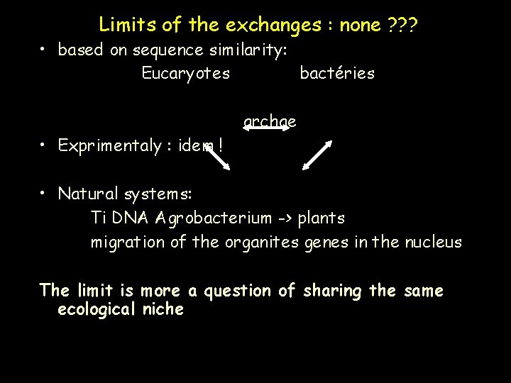 Limits of the exchanges : none ? ? ? • based on sequence similarity: