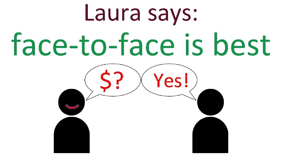 Laura says: face-to-face is best $? Yes! 