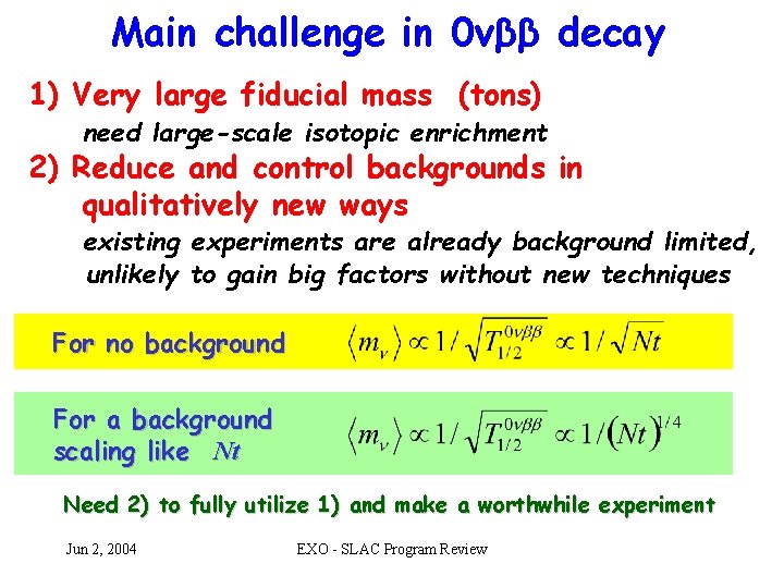 Main challenge in 0νββ decay 1) Very large fiducial mass (tons) need large-scale isotopic