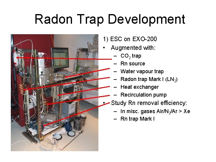 Radon Trap Development 1) ESC on EXO-200 • Augmented with: – – – CO