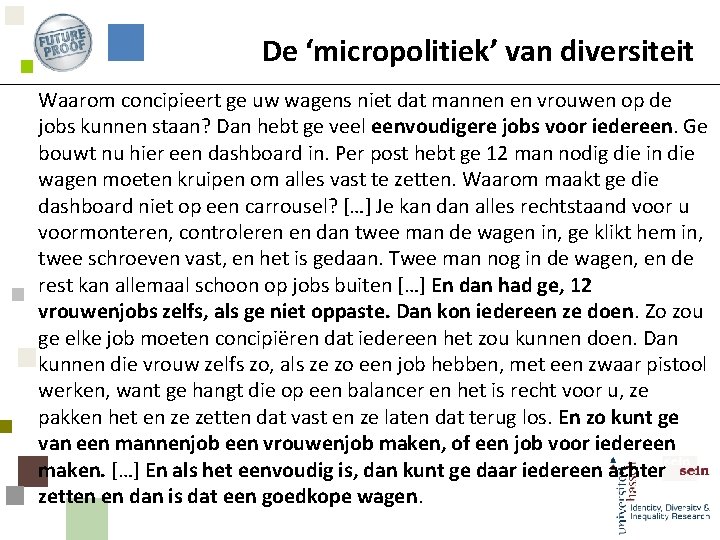 De ‘micropolitiek’ van diversiteit Waarom concipieert ge uw wagens niet dat mannen en vrouwen