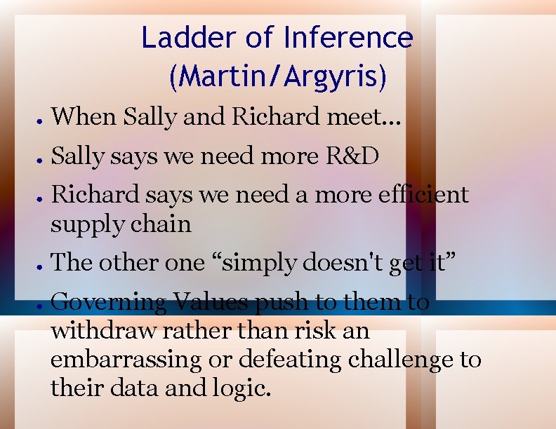 Ladder of Inference (Martin/Argyris) ● When Sally and Richard meet. . . ● Sally