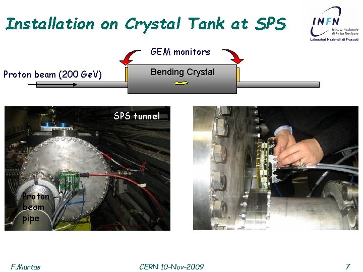 Installation on Crystal Tank at SPS GEM monitors Proton beam (200 Ge. V) Bending