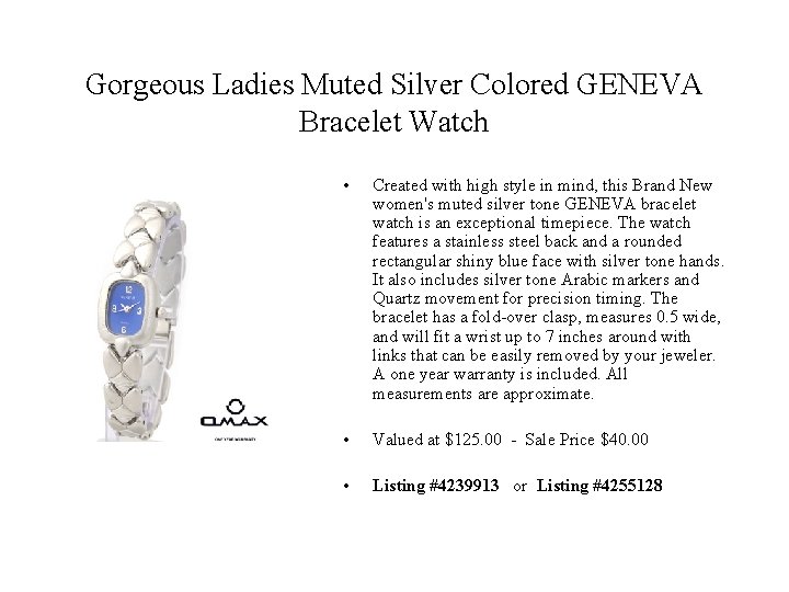 Gorgeous Ladies Muted Silver Colored GENEVA Bracelet Watch • Created with high style in