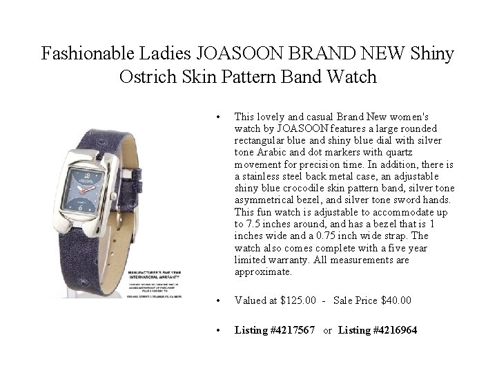 Fashionable Ladies JOASOON BRAND NEW Shiny Ostrich Skin Pattern Band Watch • This lovely