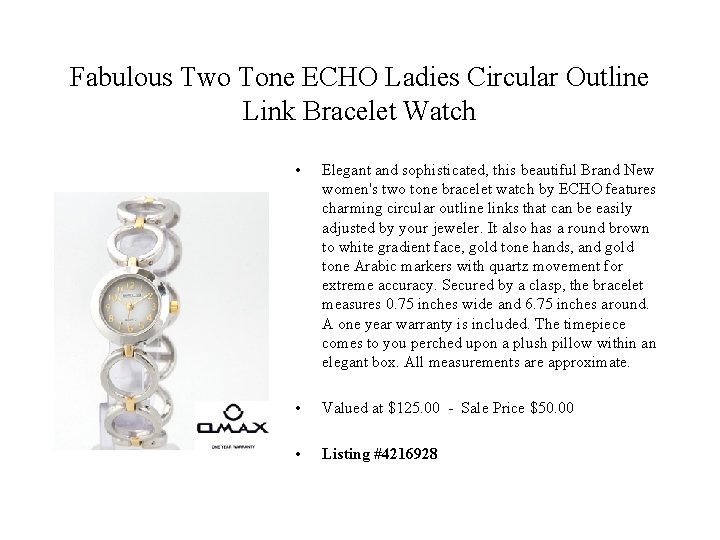 Fabulous Two Tone ECHO Ladies Circular Outline Link Bracelet Watch • Elegant and sophisticated,