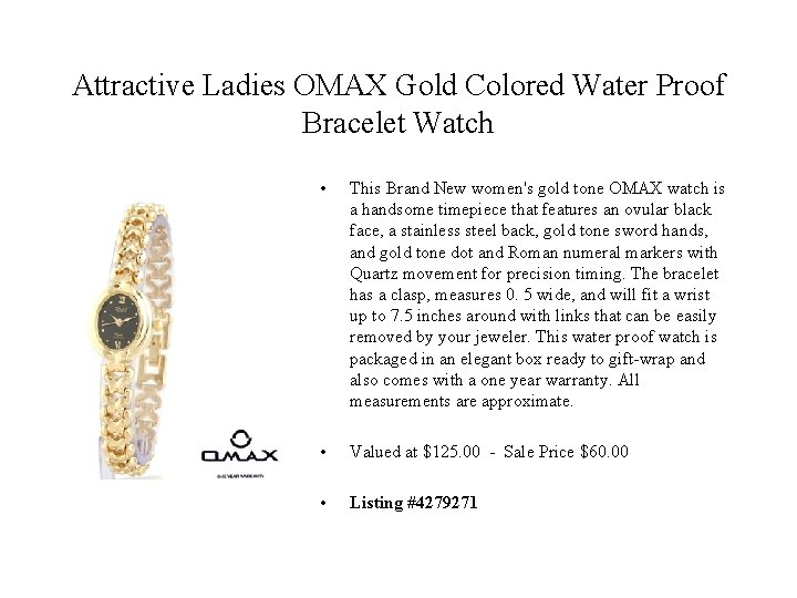 Attractive Ladies OMAX Gold Colored Water Proof Bracelet Watch • This Brand New women's