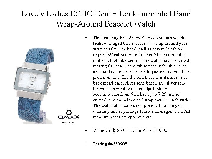 Lovely Ladies ECHO Denim Look Imprinted Band Wrap-Around Bracelet Watch • This amazing Brand