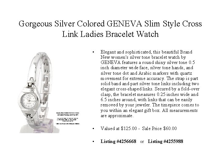 Gorgeous Silver Colored GENEVA Slim Style Cross Link Ladies Bracelet Watch • Elegant and