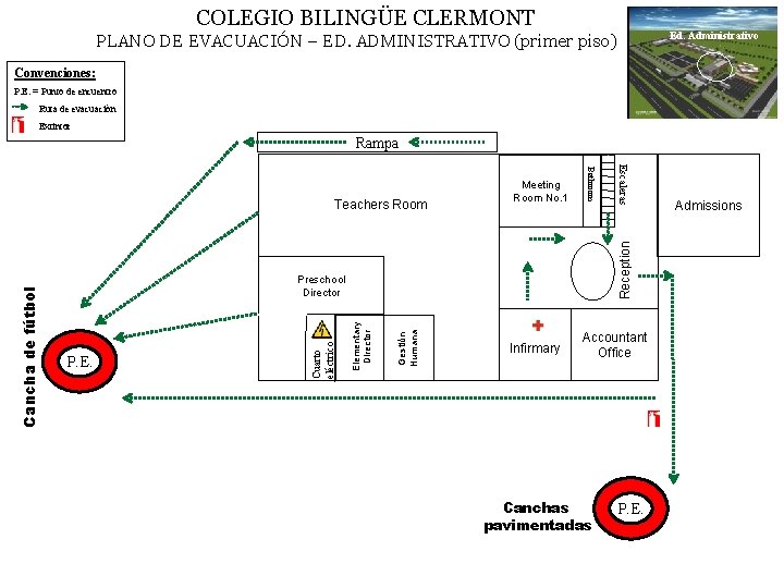 COLEGIO BILINGÜE CLERMONT Ed. Administrativo PLANO DE EVACUACIÓN – ED. ADMINISTRATIVO (primer piso) Convenciones: