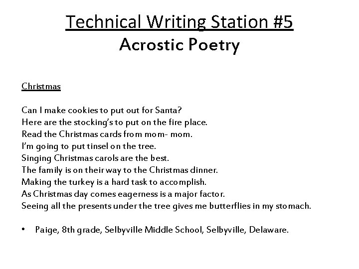 Technical Writing Station #5 Acrostic Poetry Christmas Can I make cookies to put out