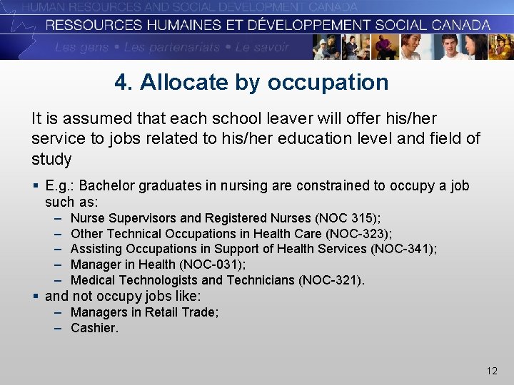 4. Allocate by occupation It is assumed that each school leaver will offer his/her