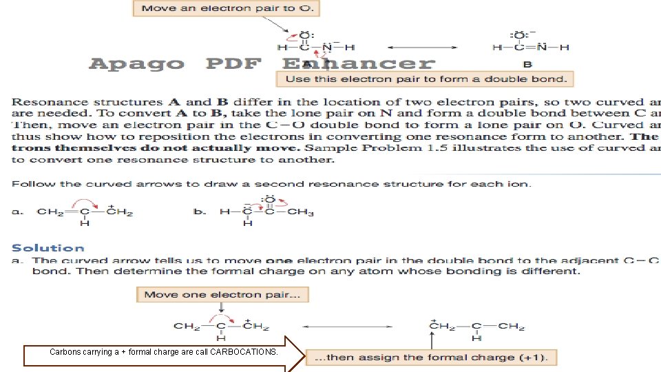 Carbons carrying a + formal charge are call CARBOCATIONS. 