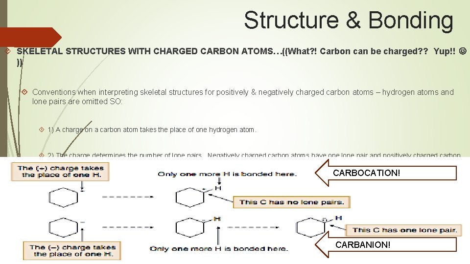 Structure & Bonding SKELETAL STRUCTURES WITH CHARGED CARBON ATOMS…((What? ! Carbon can be charged?