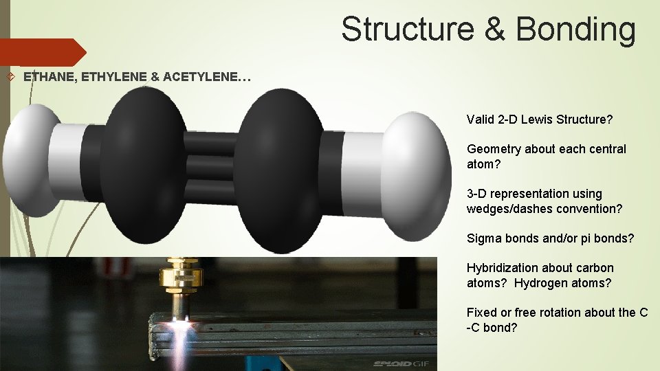 Structure & Bonding ETHANE, ETHYLENE & ACETYLENE… Valid 2 -D Lewis Structure? Geometry about