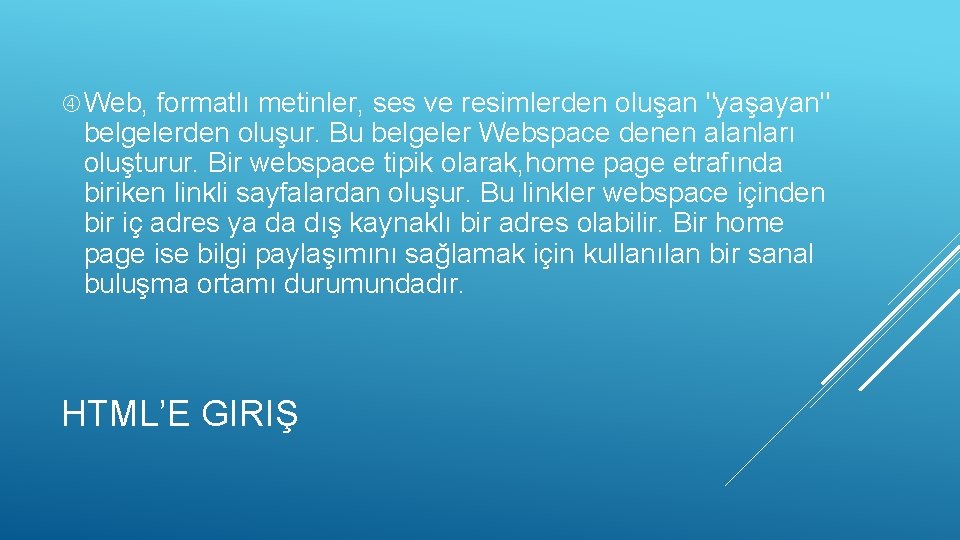  Web, formatlı metinler, ses ve resimlerden oluşan "yaşayan" belgelerden oluşur. Bu belgeler Webspace