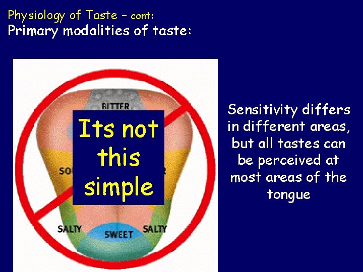 Physiology of Taste – cont: Primary modalities of taste: I ts n o t