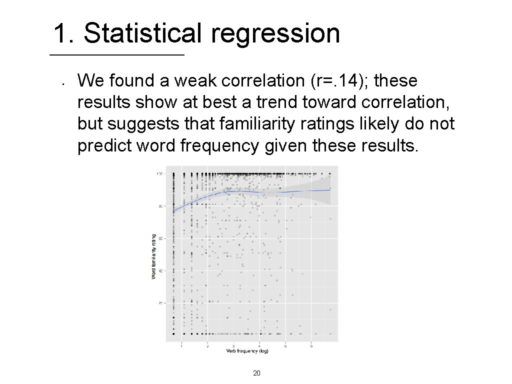 1. Statistical regression • We found a weak correlation (r=. 14); these results show