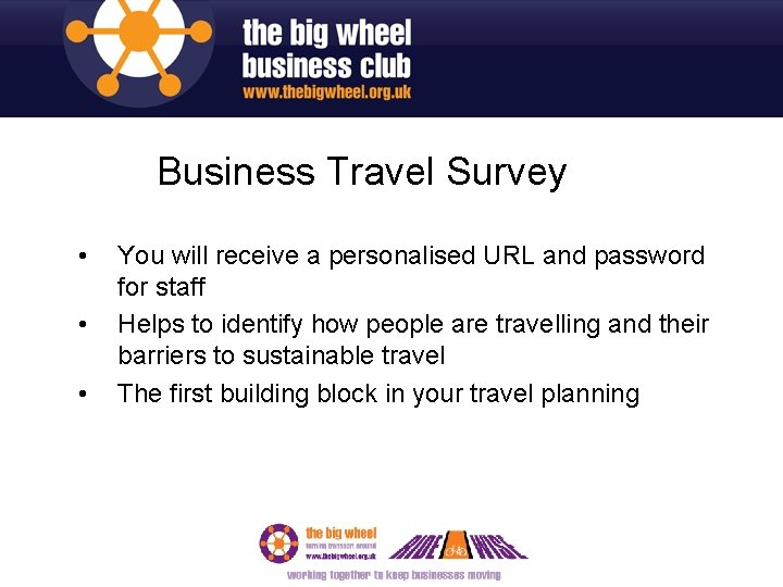 Business Travel Survey • • • You will receive a personalised URL and password