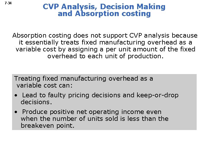 7 -34 CVP Analysis, Decision Making and Absorption costing does not support CVP analysis