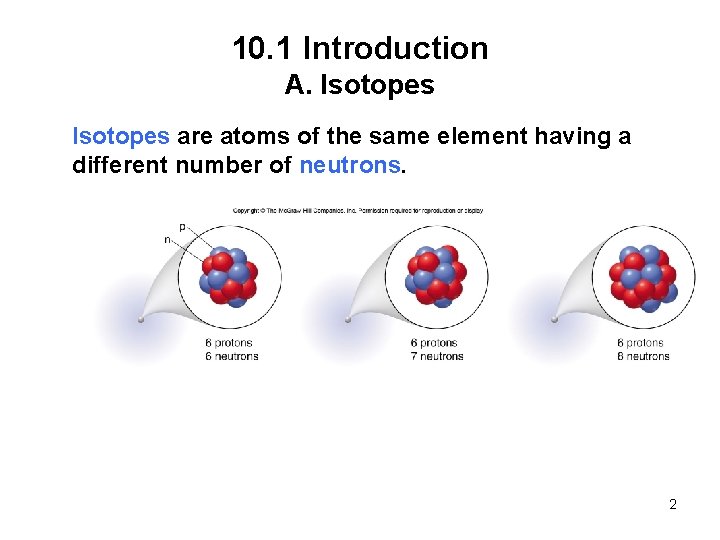 10. 1 Introduction A. Isotopes are atoms of the same element having a different