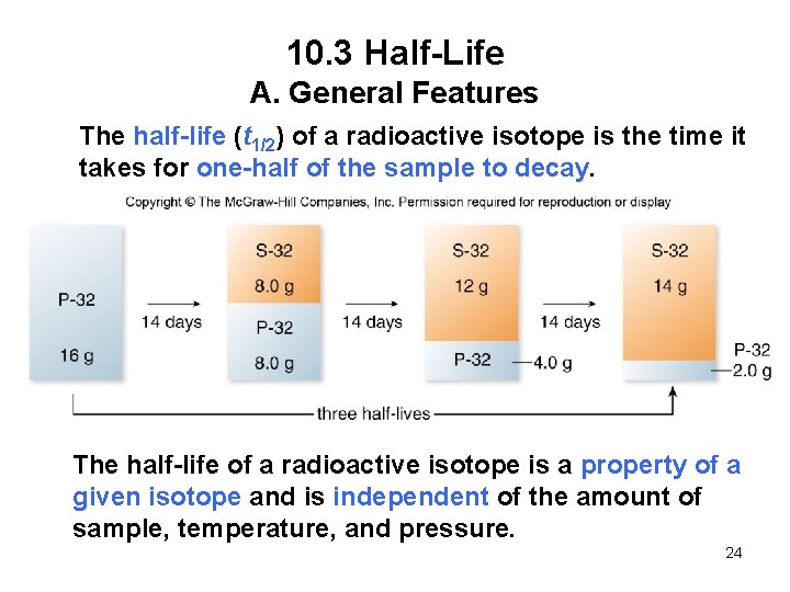 10. 3 Half-Life A. General Features The half-life (t 1/2) of a radioactive isotope