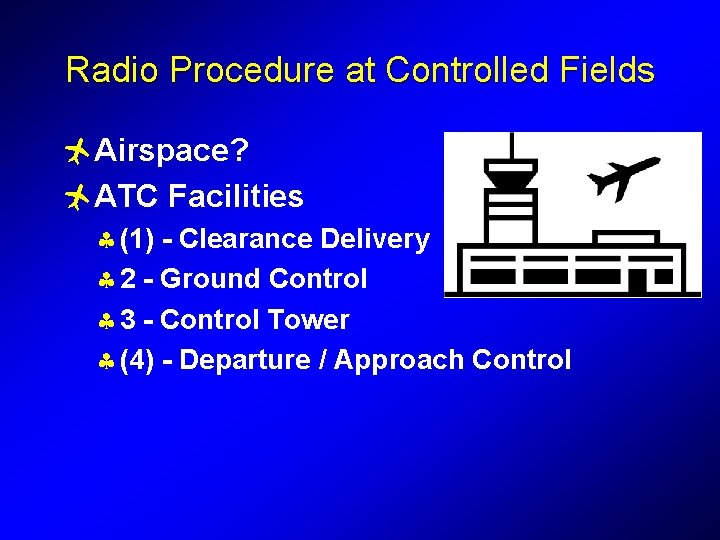 Radio Procedure at Controlled Fields ñAirspace? ñATC Facilities § (1) - Clearance Delivery §