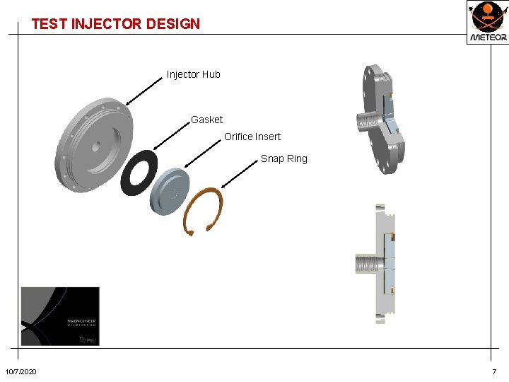 TEST INJECTOR DESIGN Injector Hub Gasket Orifice Insert Snap Ring 10/7/2020 7 