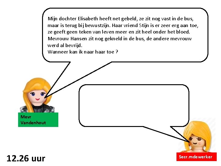 Mijn dochter Elisabeth heeft net gebeld, ze zit nog vast in de bus, maar