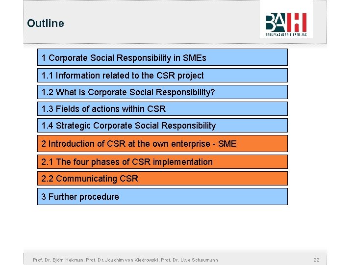 Outline 1 Corporate Social Responsibility in SMEs 1. 1 Information Kundenbindung, related Image to