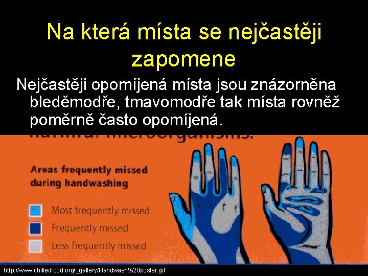 Na která místa se nejčastěji zapomene Nejčastěji opomíjená místa jsou znázorněna bleděmodře, tmavomodře tak