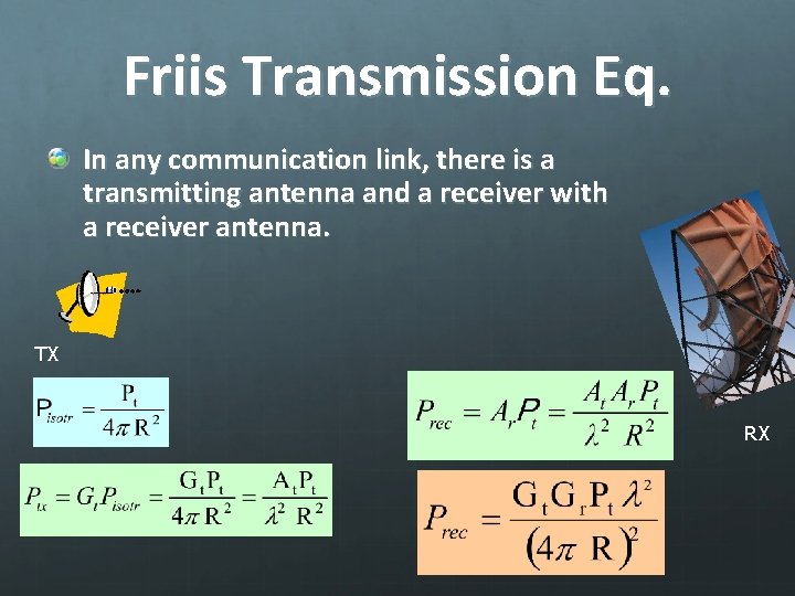 Friis Transmission Eq. In any communication link, there is a transmitting antenna and a