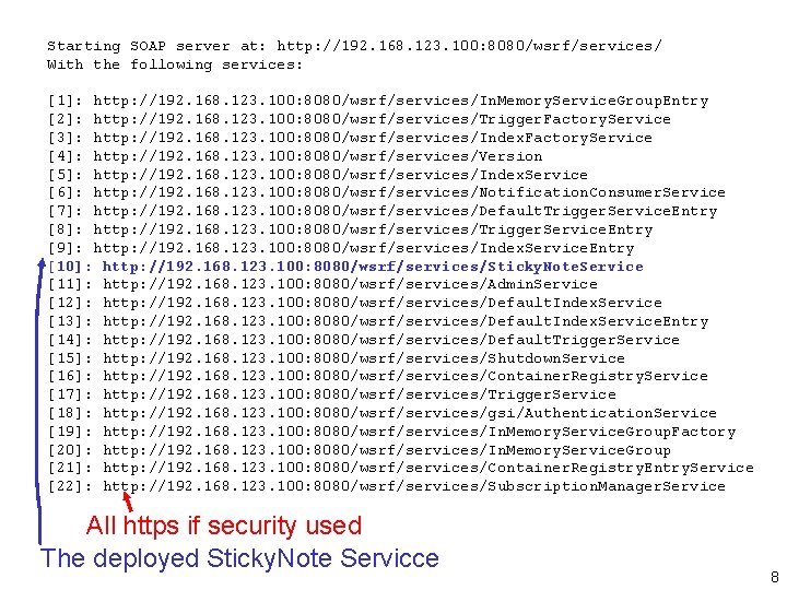 Starting SOAP server at: http: //192. 168. 123. 100: 8080/wsrf/services/ With the following services: