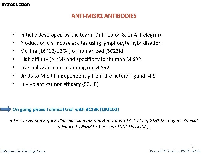 Introduction ANTI-MISR 2 ANTIBODIES • • Initially developed by the team (Dr I. Teulon