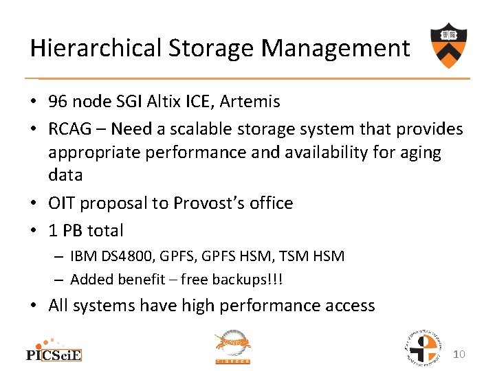 Hierarchical Storage Management • 96 node SGI Altix ICE, Artemis • RCAG – Need