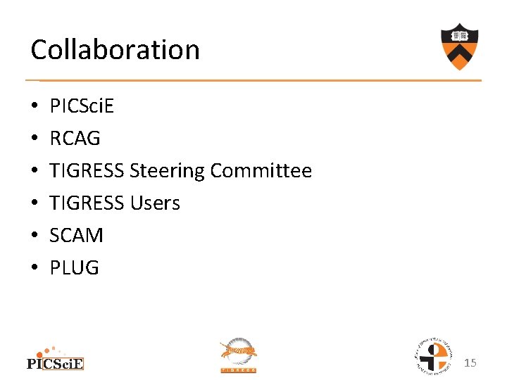 Collaboration • • • PICSci. E RCAG TIGRESS Steering Committee TIGRESS Users SCAM PLUG