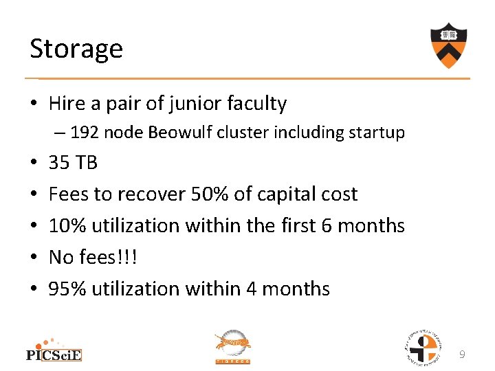 Storage • Hire a pair of junior faculty – 192 node Beowulf cluster including