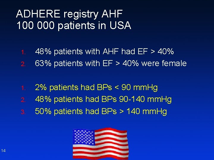 ADHERE registry AHF 100 000 patients in USA 1. 2. 3. 14 48% patients