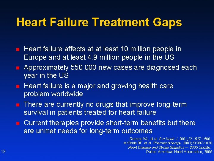 Heart Failure Treatment Gaps n n n 19 Heart failure affects at at least