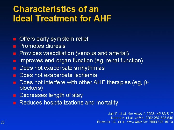 Characteristics of an Ideal Treatment for AHF n n n n n 22 Offers