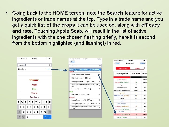  • Going back to the HOME screen, note the Search feature for active