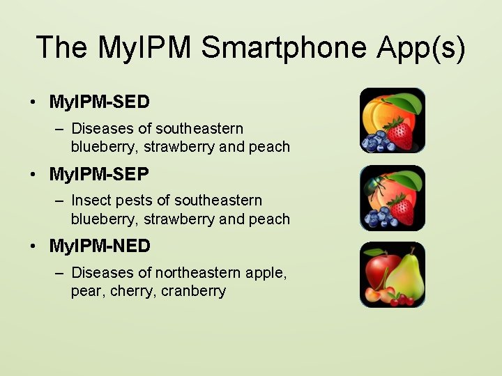 The My. IPM Smartphone App(s) • My. IPM-SED – Diseases of southeastern blueberry, strawberry