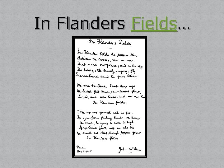In Flanders Fields… 