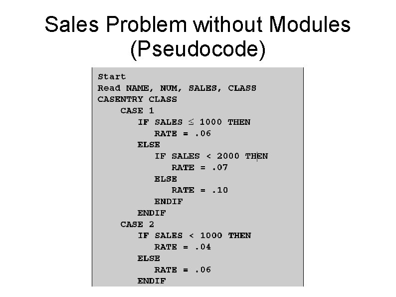 Sales Problem without Modules (Pseudocode) 