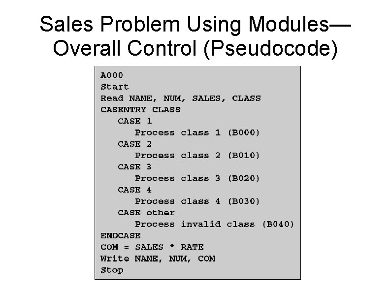 Sales Problem Using Modules— Overall Control (Pseudocode) 