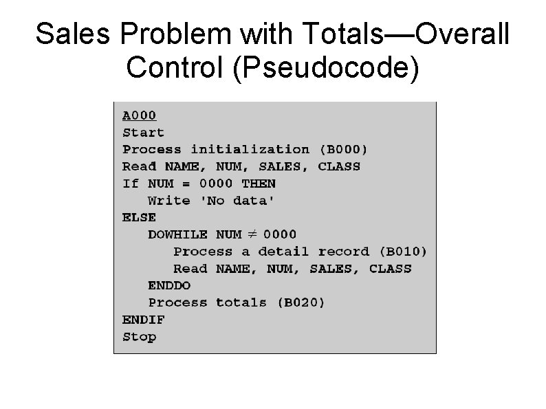 Sales Problem with Totals—Overall Control (Pseudocode) 