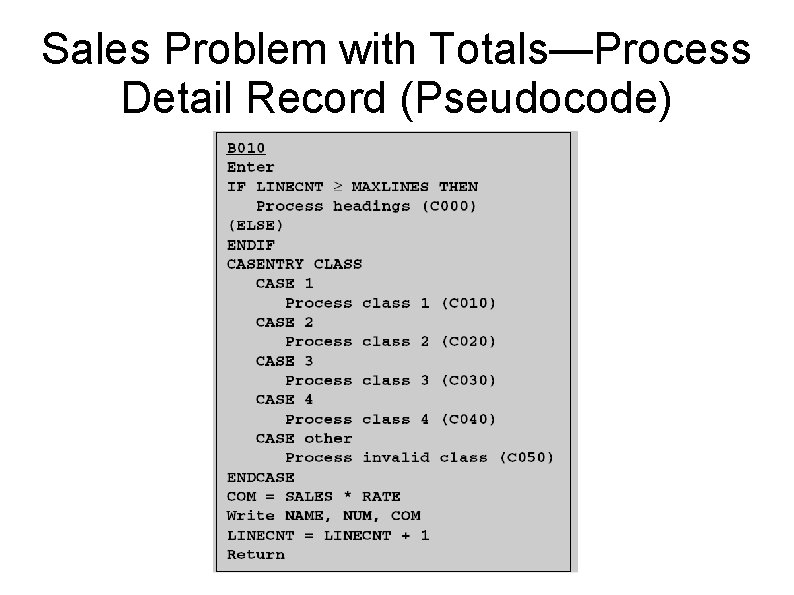Sales Problem with Totals—Process Detail Record (Pseudocode) 
