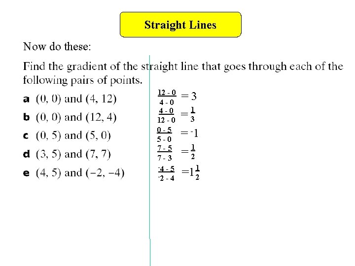 Straight Lines Now do these: 12 - 0 4 -0 12 - 0 0